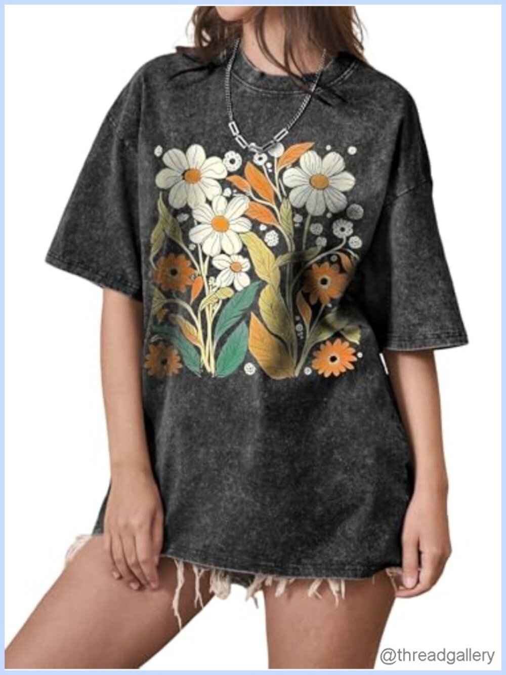 Oversized Flower Graphic Tee Short Sleeve Crewneck Casual Women's Top